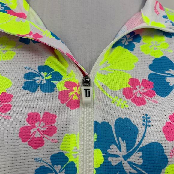 Taylor Jordan Top Womens XL Extra Large White Neon Floral Quarter Zip Floral - Picture 4 of 14